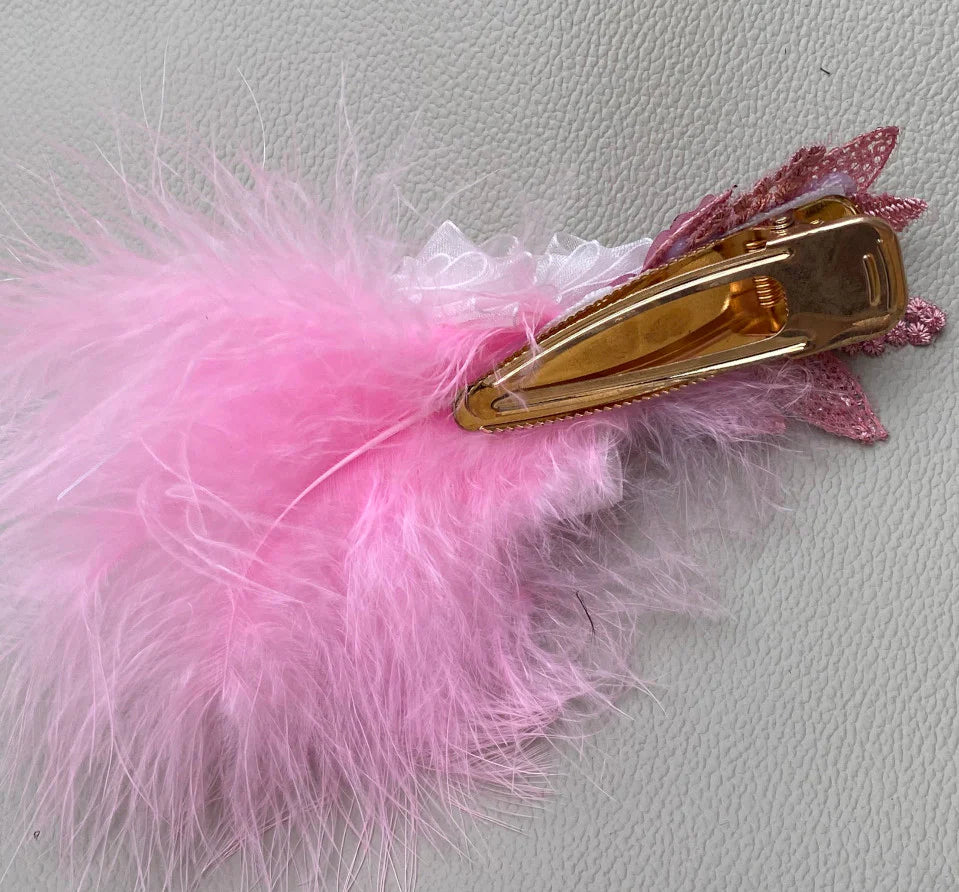 Pink Floral Feather Hair Clip
