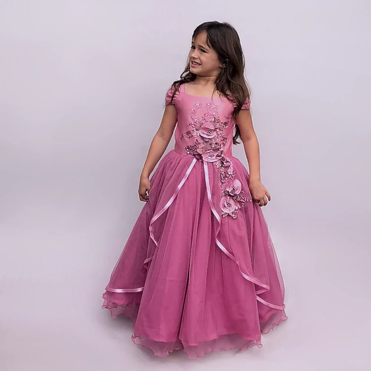 Evelyn Pink 3D Floral Gown