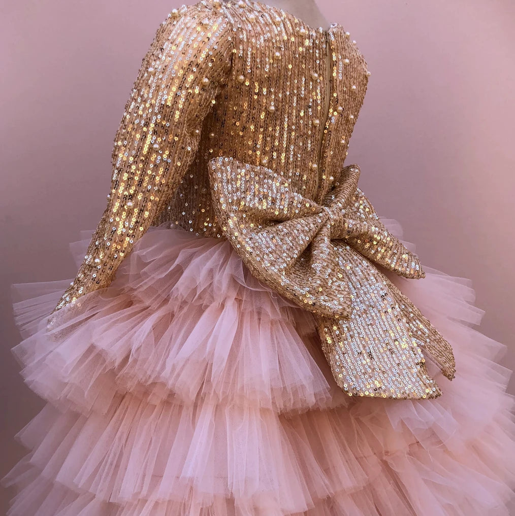 Georgia sequin ruffle long sleeve tutu dress