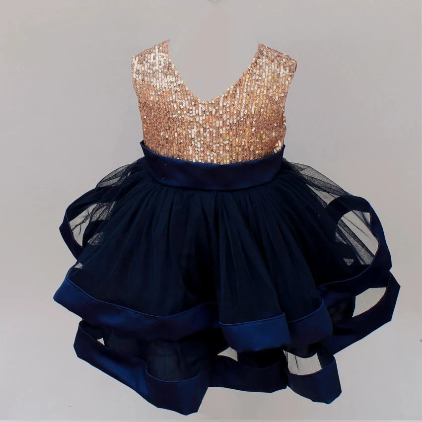 Skye Navy and Rose Gold Flower Girl Dress