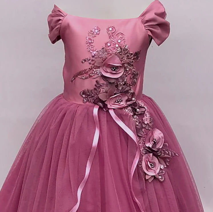 Evelyn Pink 3D Floral Gown