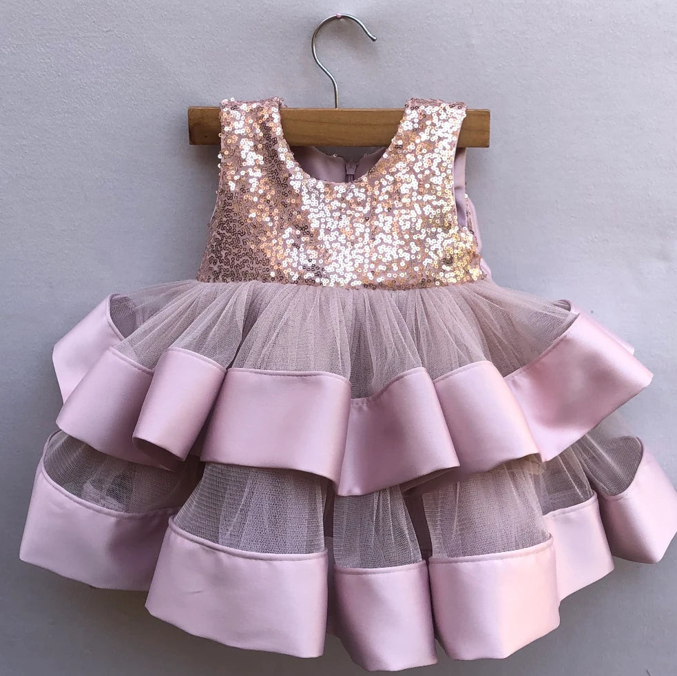 Marcella pink and rose gold dress