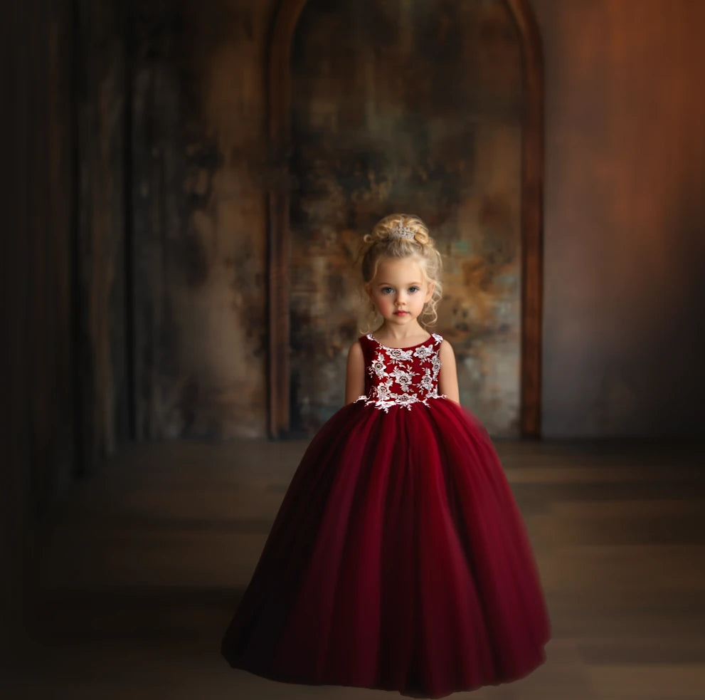 Ruby Red Tulle And Lace Gown
