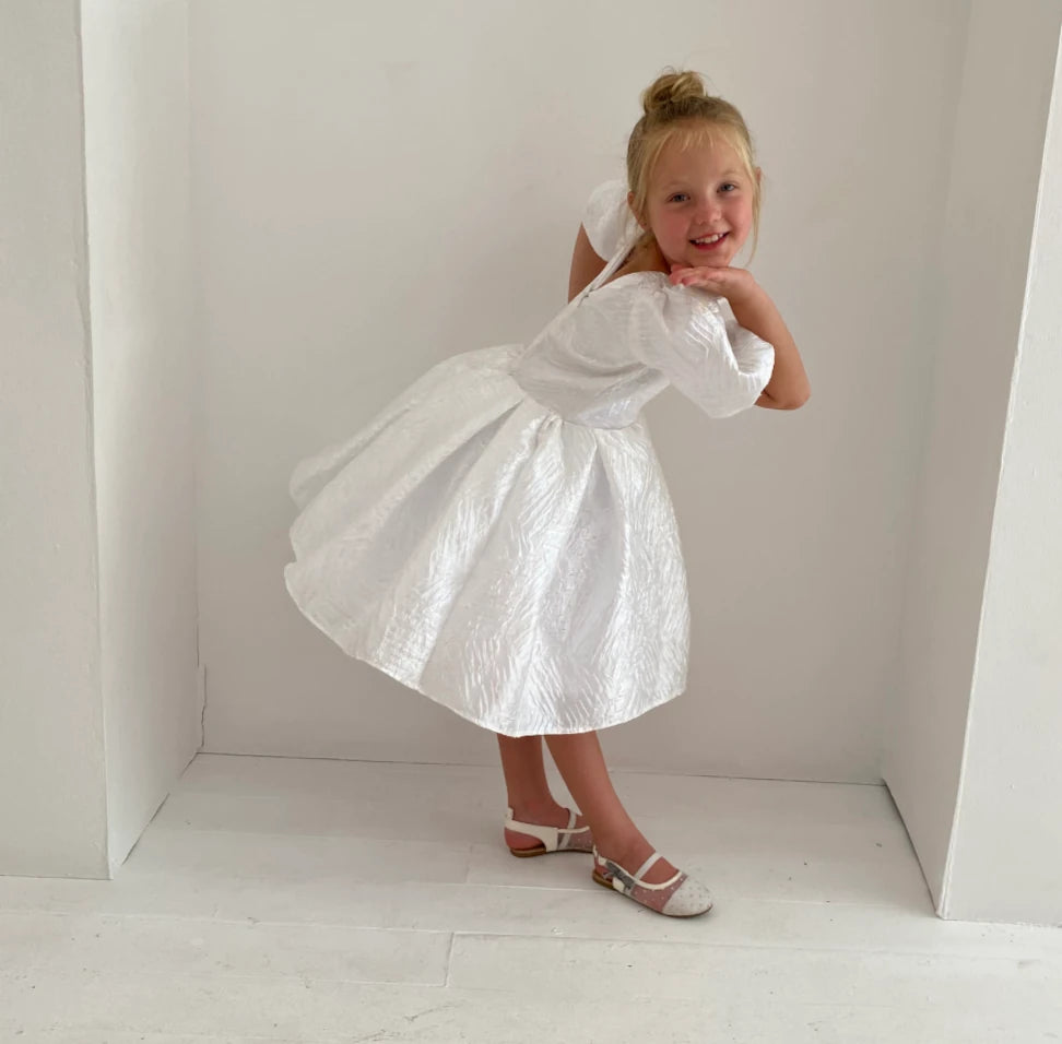 Crystal white shimmer dress with train