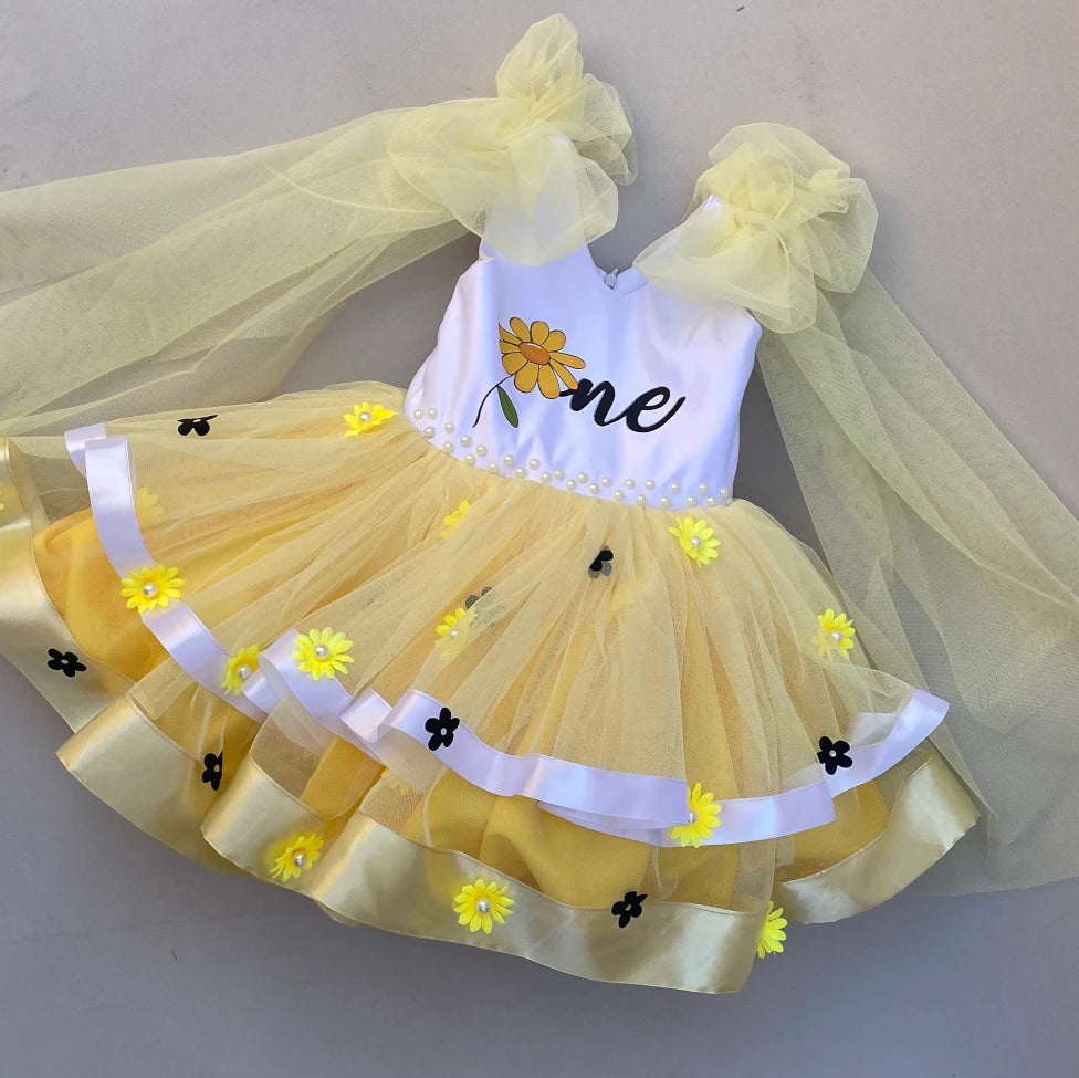 Yellow Daisy First Birthday Dress