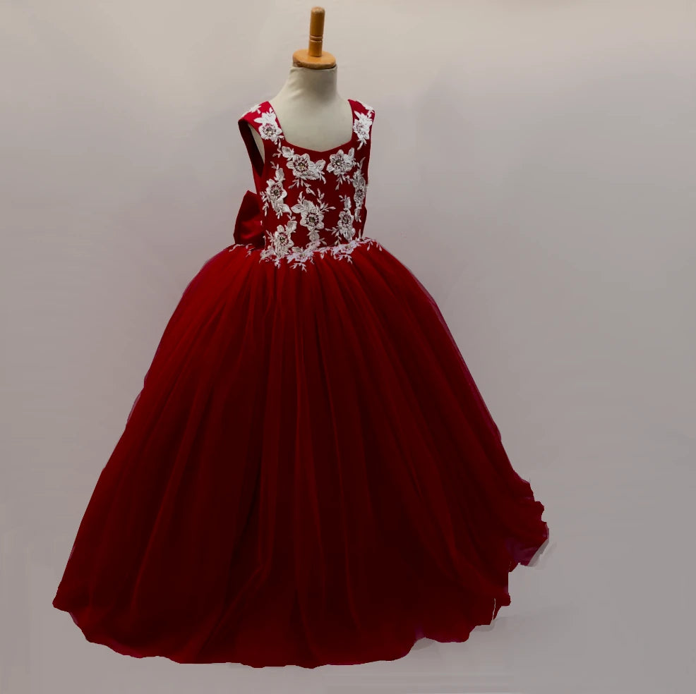 Ruby Red Tulle And Lace Gown