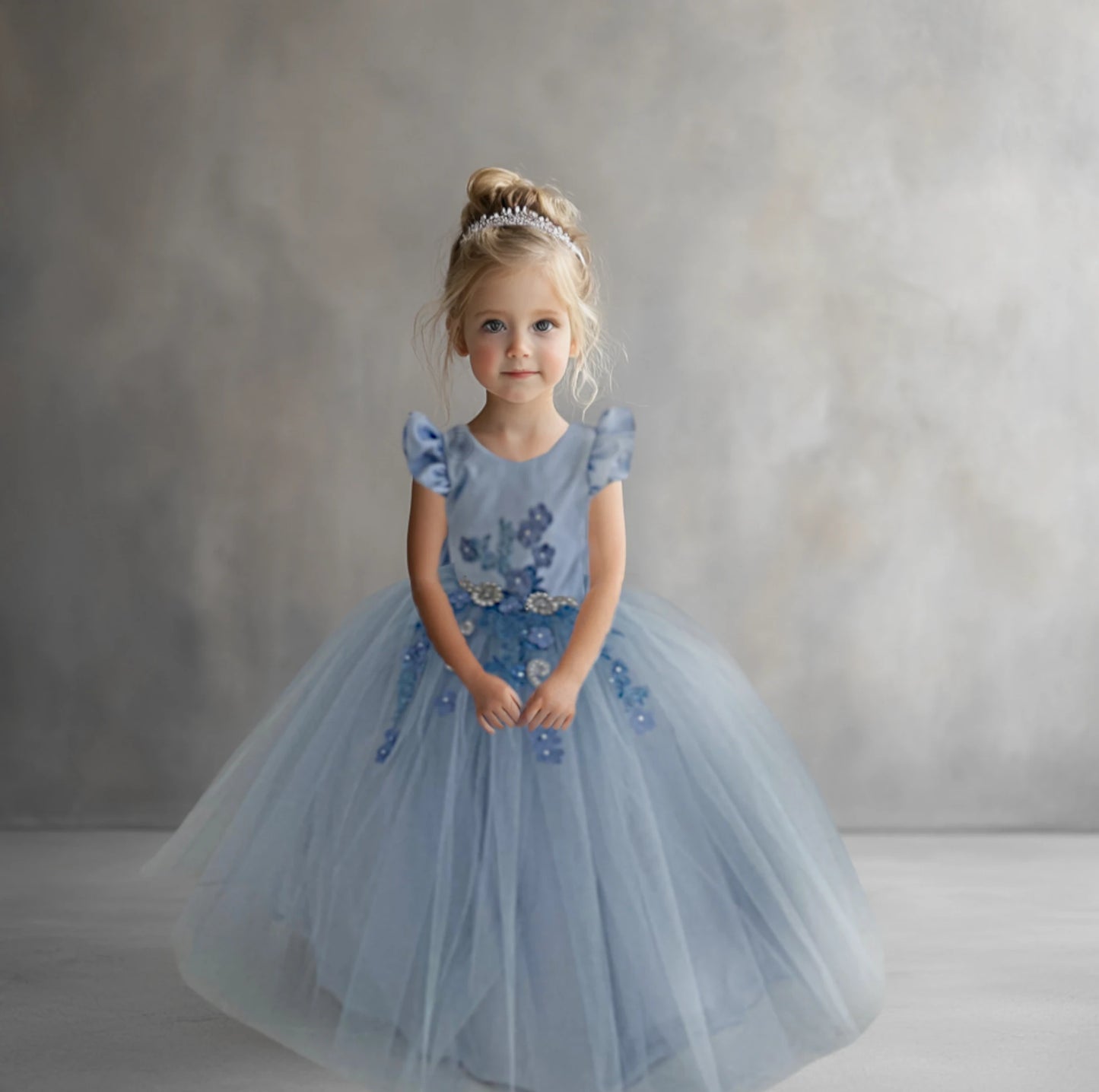 Sylvie Sky Blue Satin And Tulle Gown