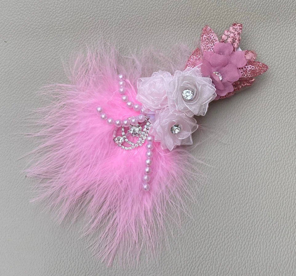 Pink Floral Feather Hair Clip