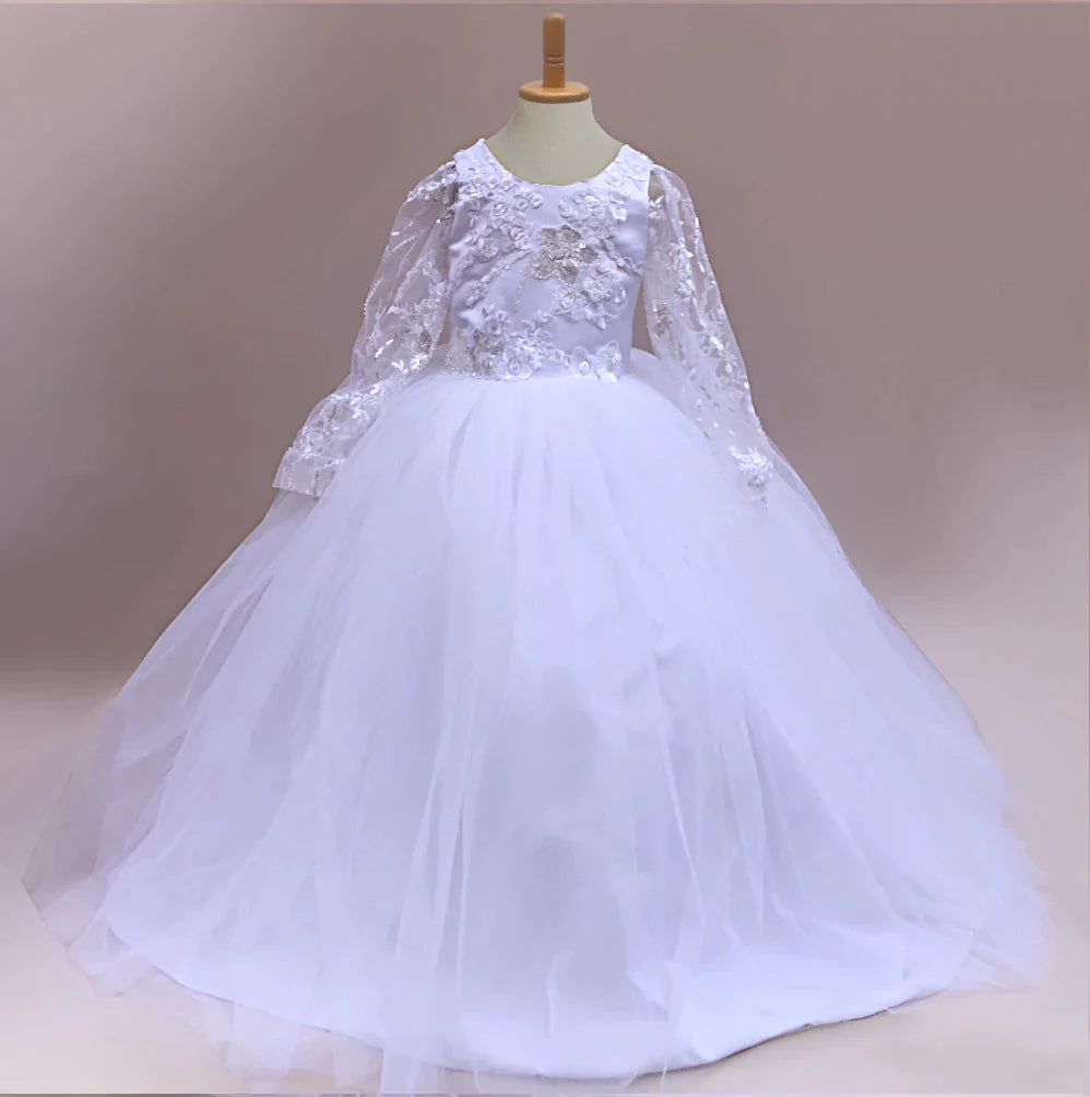 Emma  White Lace Flower Girl Dress