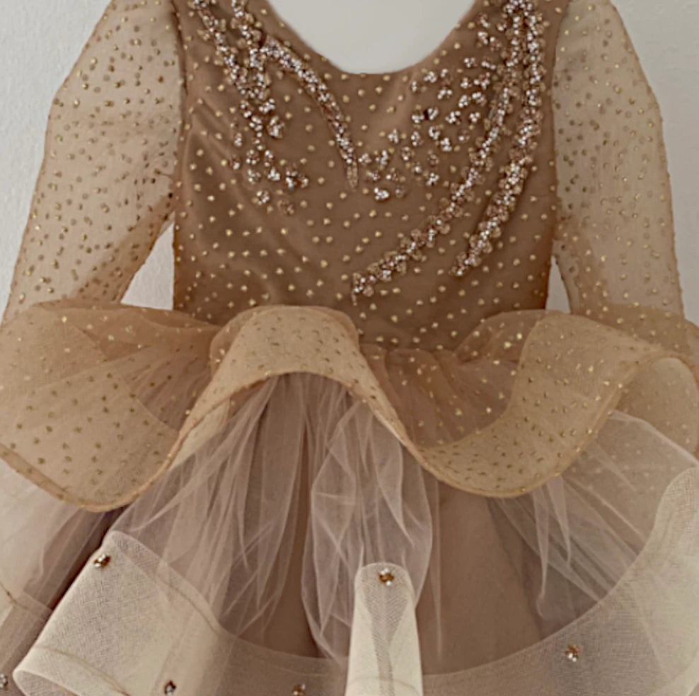 Lucine gold shimmer event dress