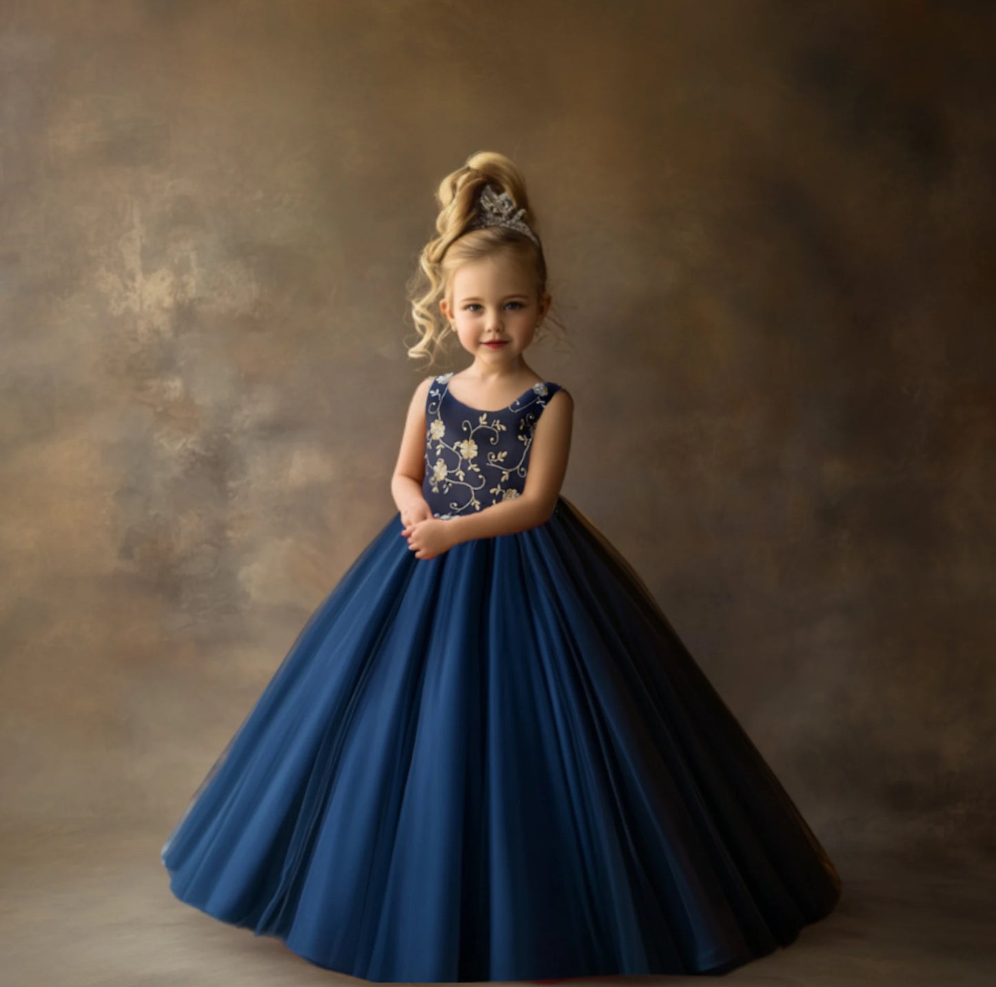 Nikita Navy and Gold Flower Girl Dress