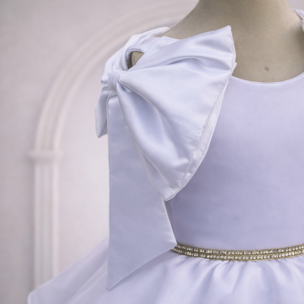White Satin and Tulle Occasion Dress