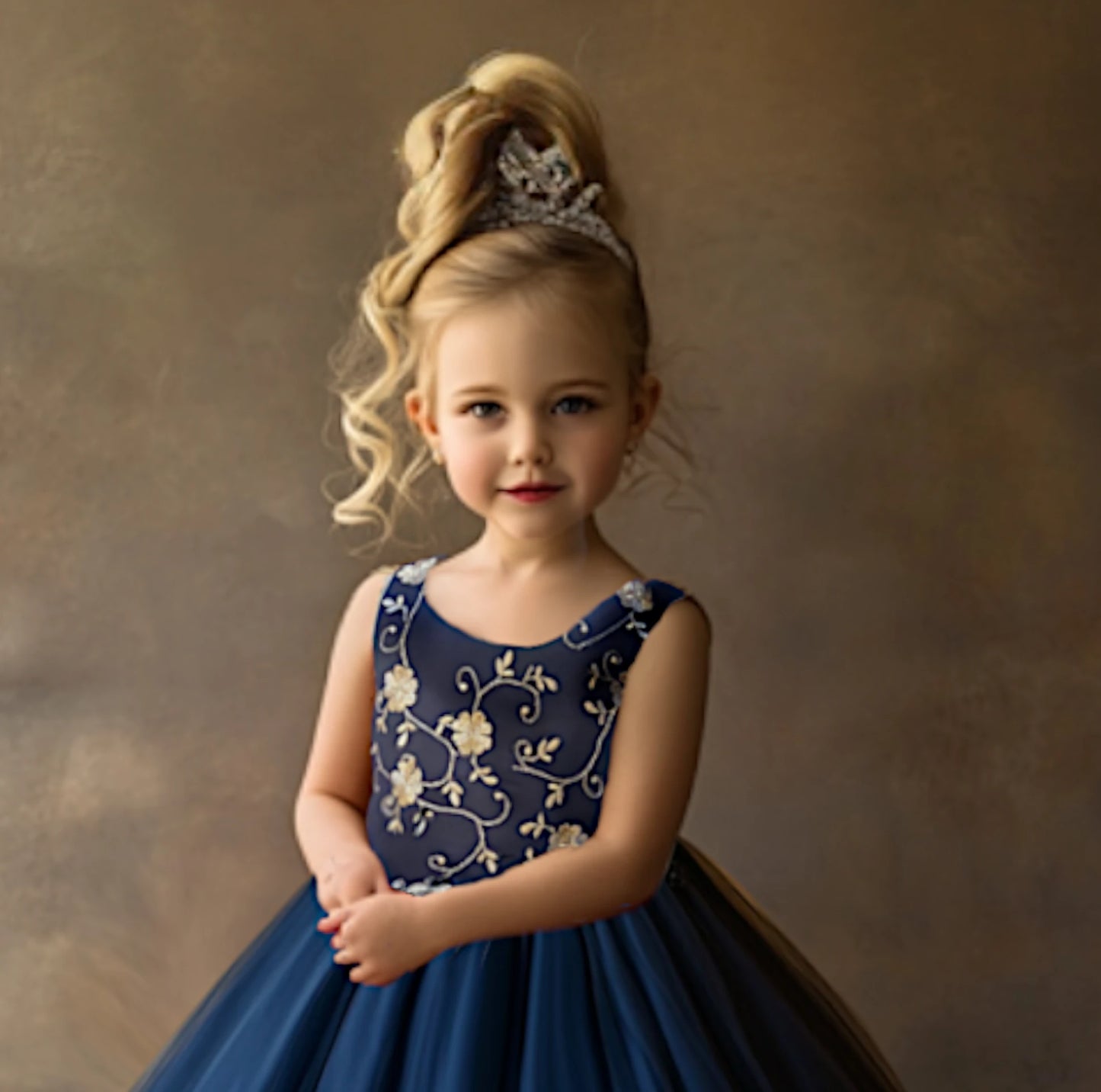 Nikita Navy and Gold Flower Girl Dress