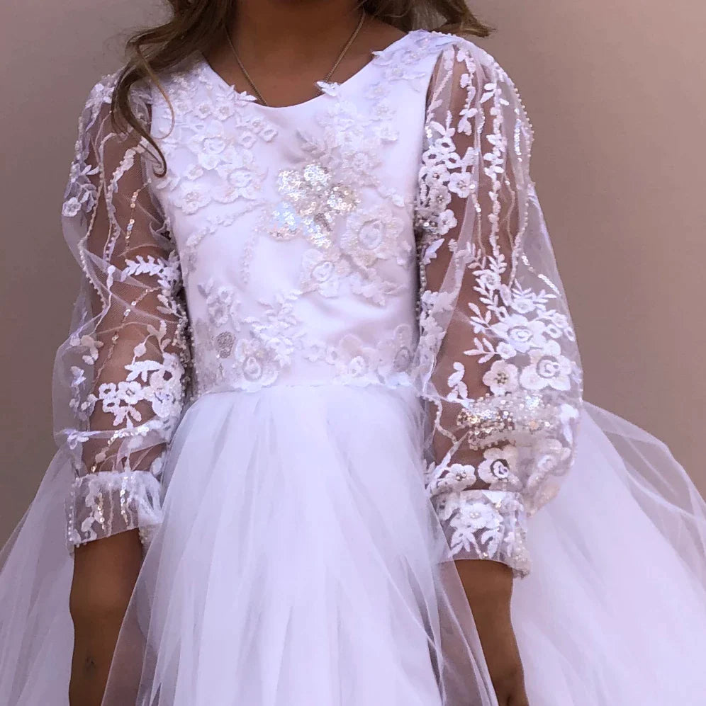 Emma  White Lace Flower Girl Dress