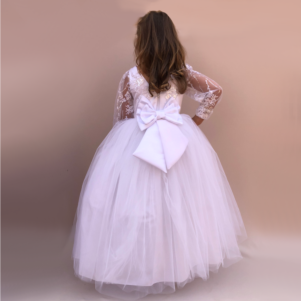 Emma  White Lace Flower Girl Dress