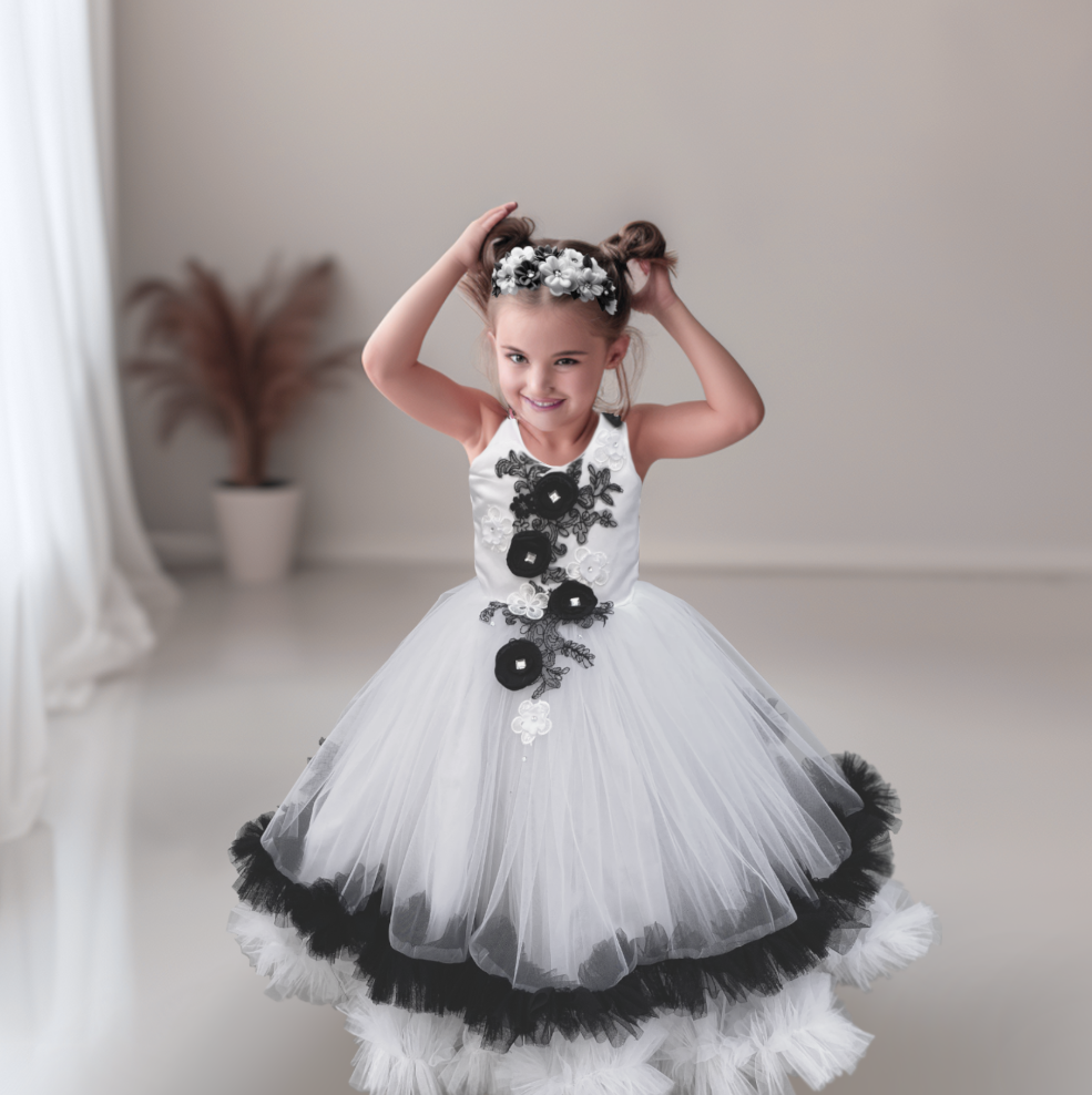 Kendra White And Black Tulle Gown