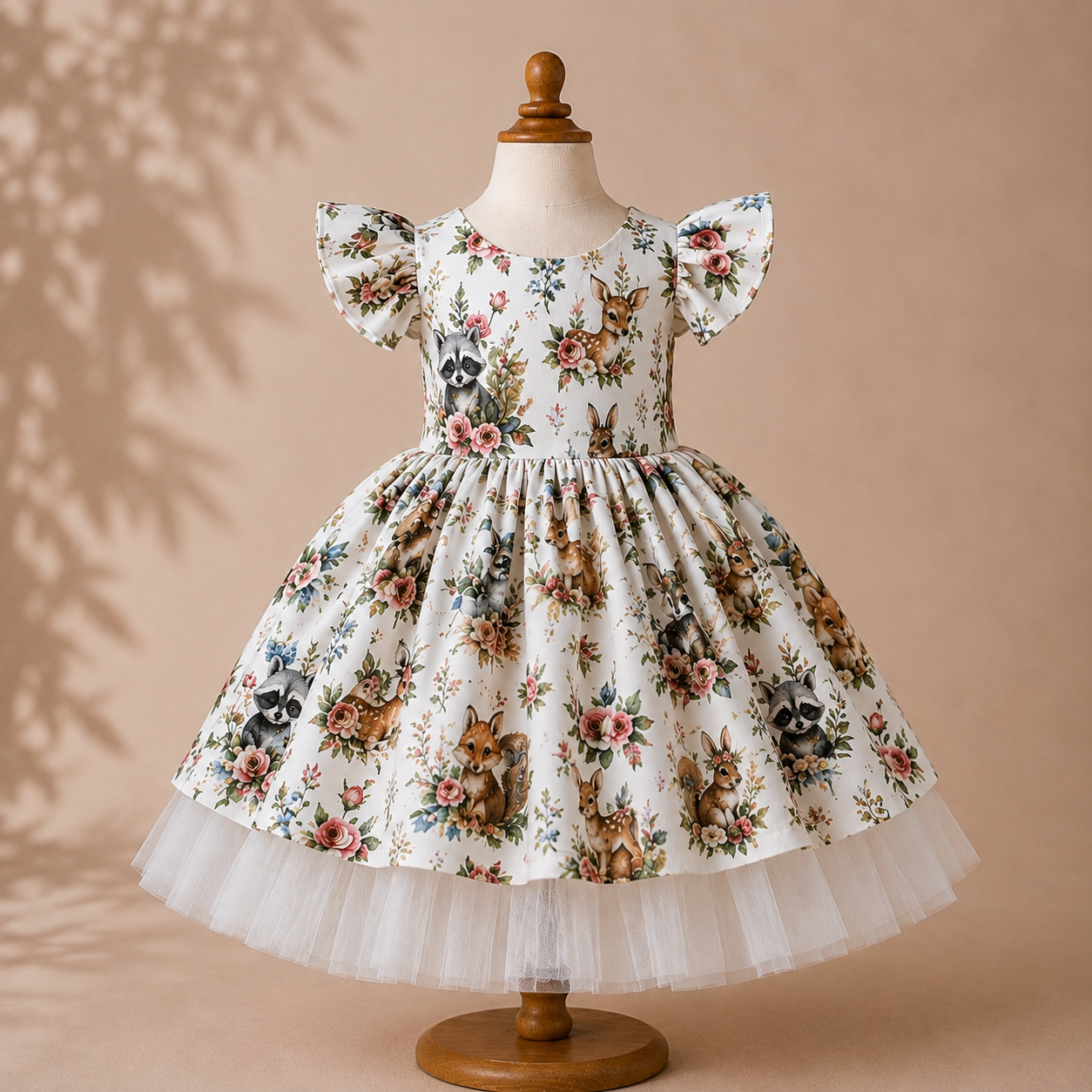 Woodland Animal Cotton and Tulle Dress