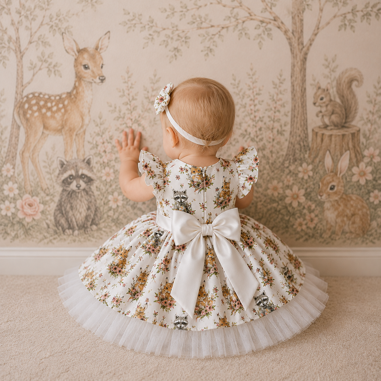 Woodland Animal Cotton and Tulle Dress