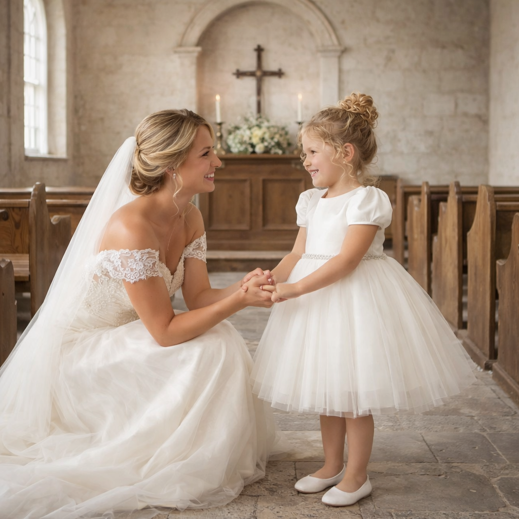 Ivory Satin Puff Sleeve Tutu Dress with Oversized Bow