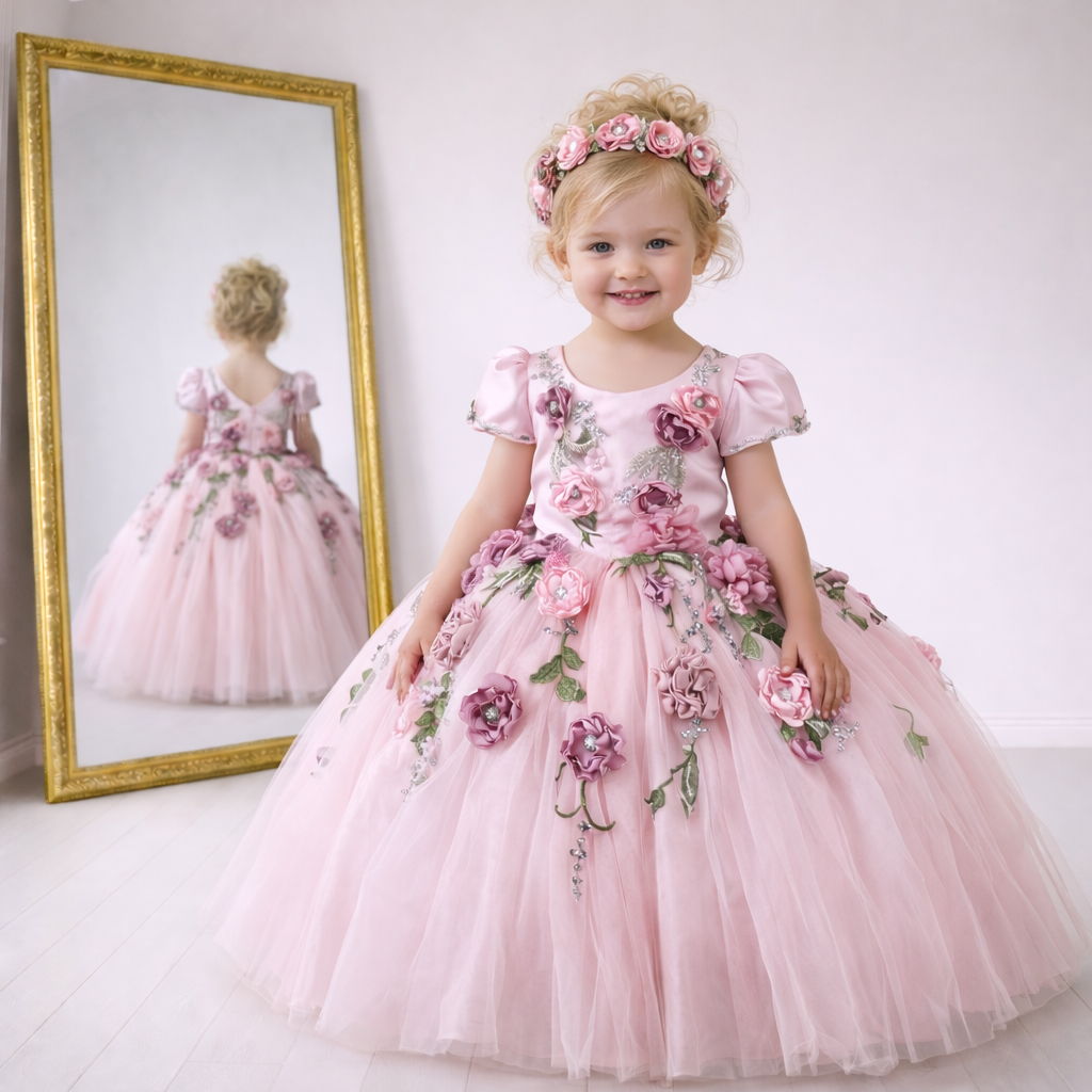 Luxury Pink Floral Ballgown for Girls