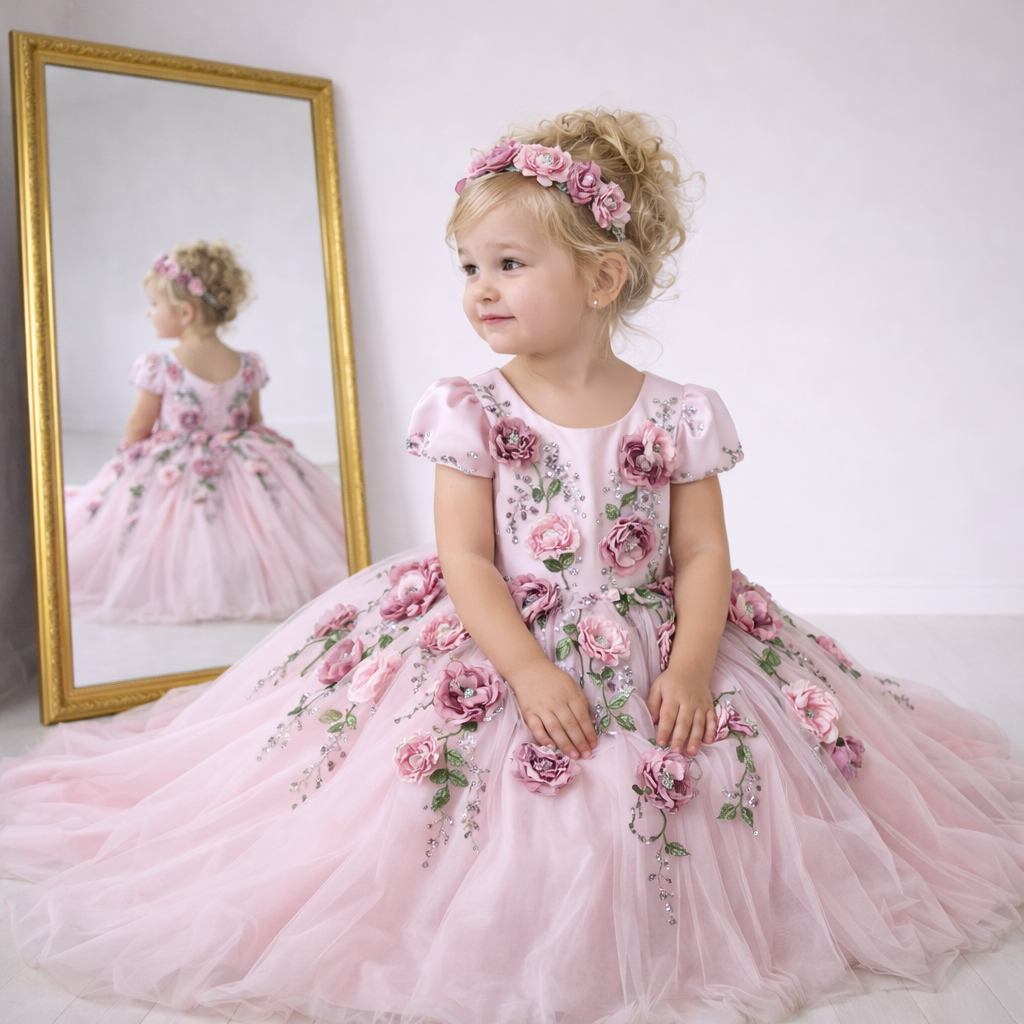Luxury Pink Floral Ballgown for Girls
