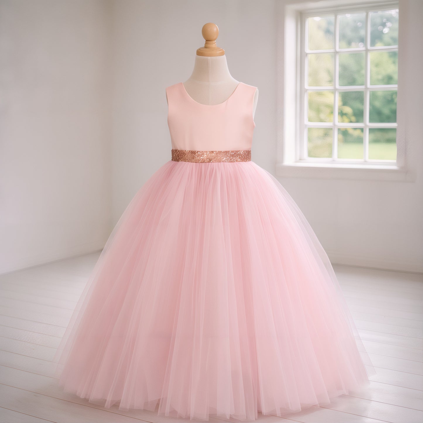 Blush Pink Tulle Dress with Rose Gold Bow
