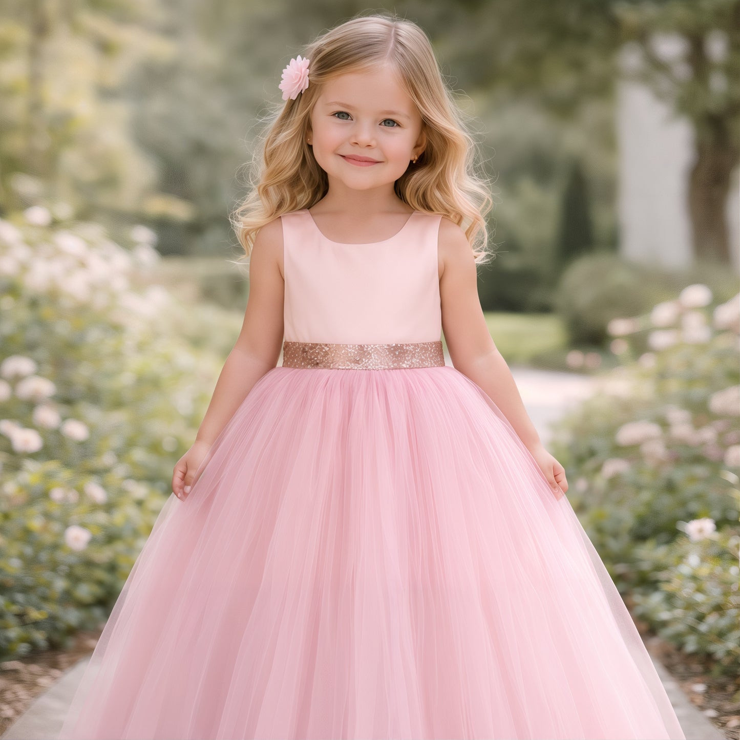 Blush Pink Tulle Dress with Rose Gold Bow