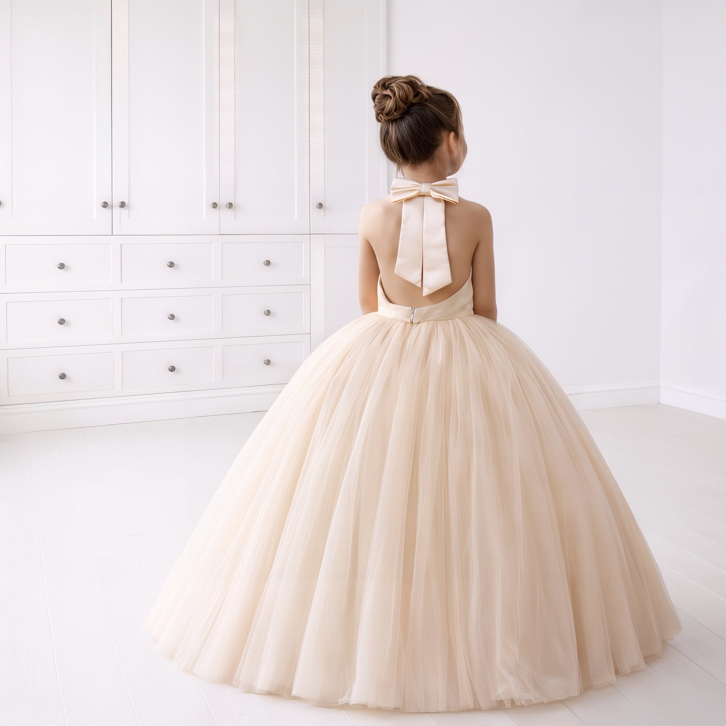 Ivory Satin & Tulle Ball Gown