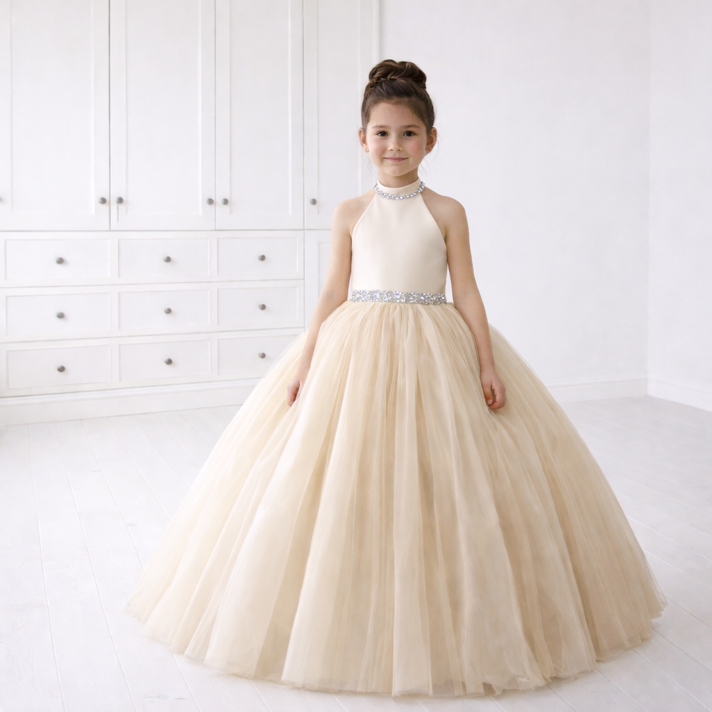 Ivory Satin & Tulle Ball Gown