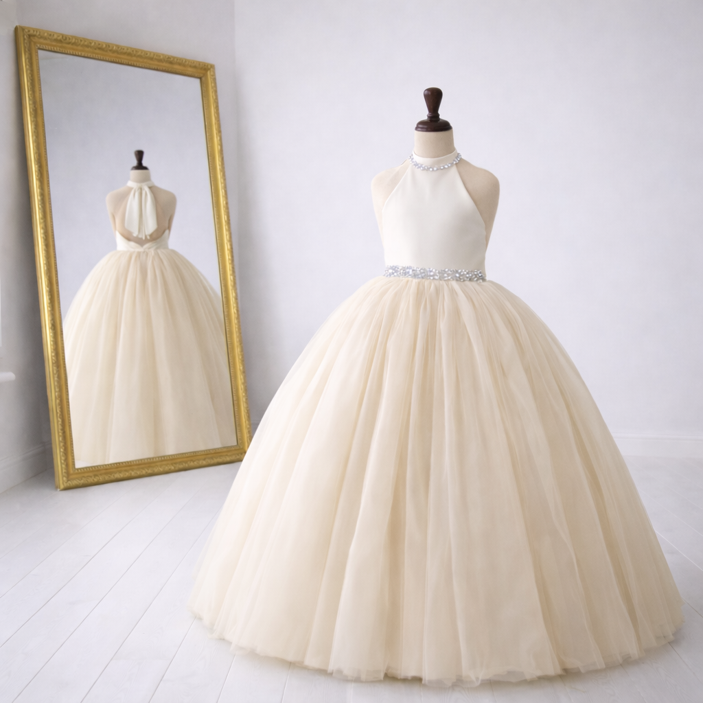Ivory Satin & Tulle Ball Gown