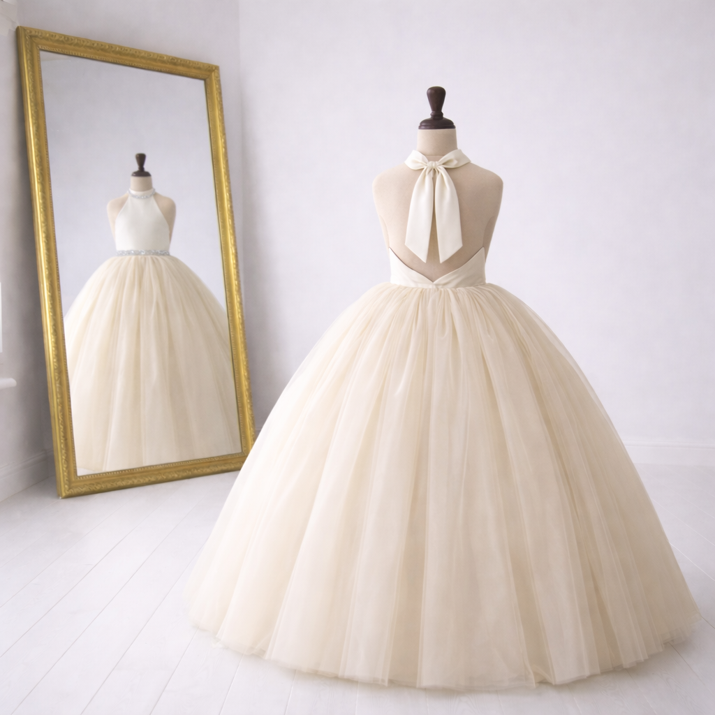 Ivory Satin & Tulle Ball Gown
