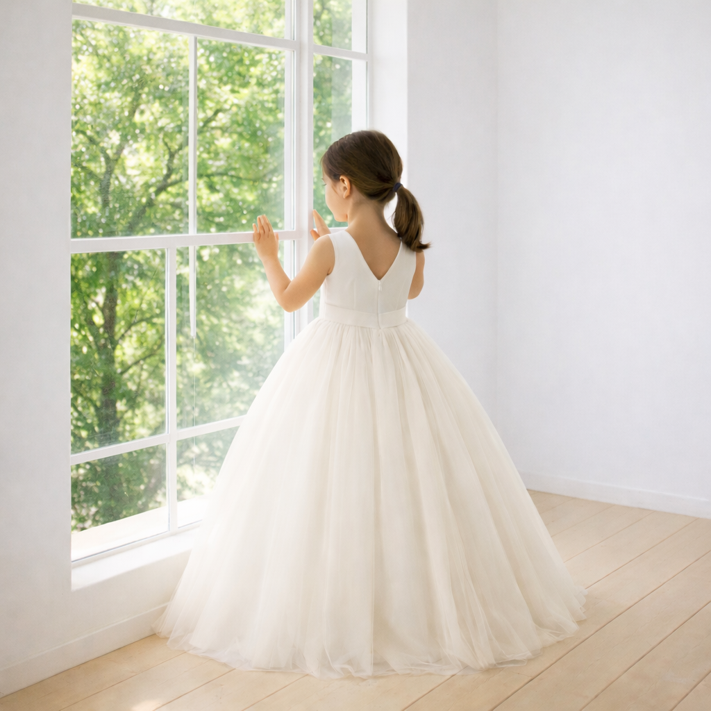 Ivory Flower Girl Dress with Full Tulle Skirt