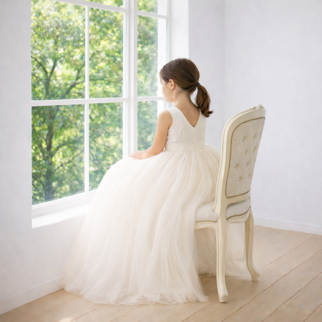 Ivory Flower Girl Dress with Full Tulle Skirt