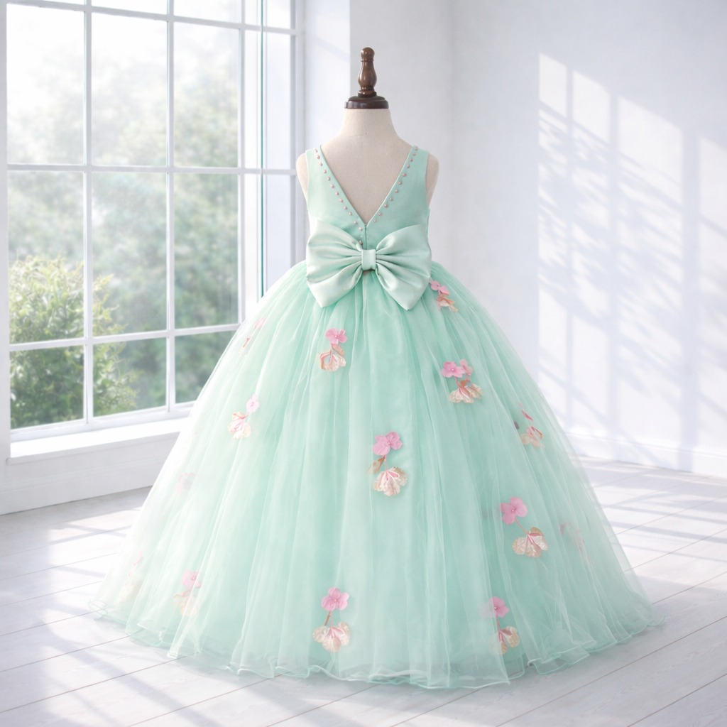 Mint Green Floral Tulle Ball Gown