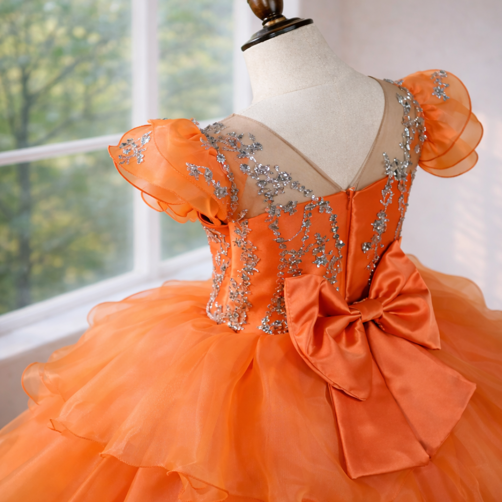Burnt Orange Ruffle Tulle Ball Gown