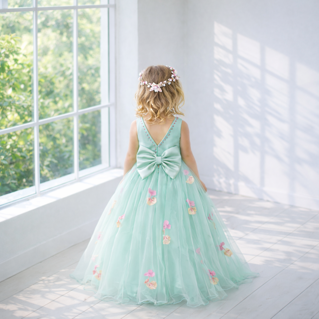 Mint Green Floral Tulle Ball Gown