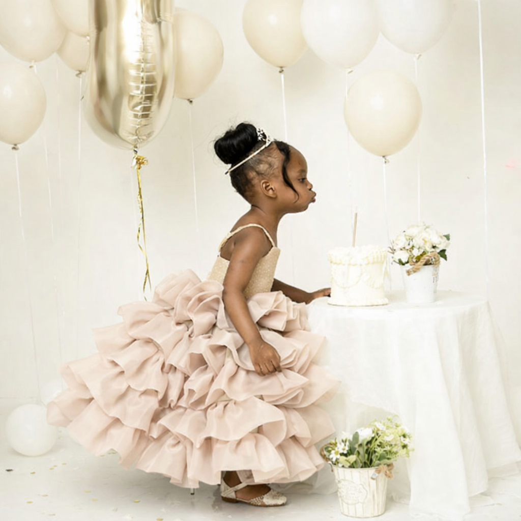 Mauve Pink Ruffle Tulle Celebration Gown