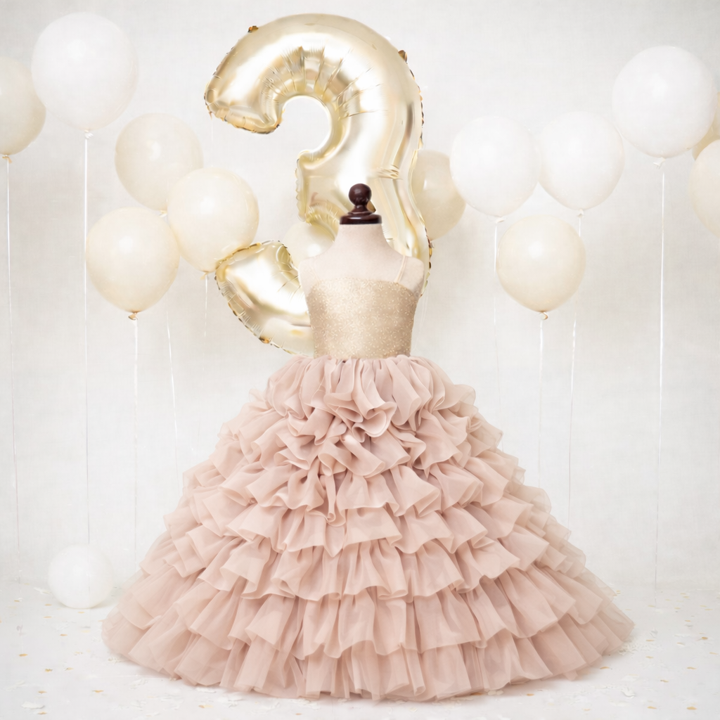 Mauve Pink Ruffle Tulle Celebration Gown