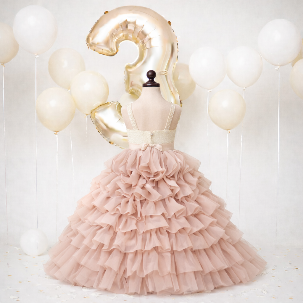 Mauve Pink Ruffle Tulle Celebration Gown