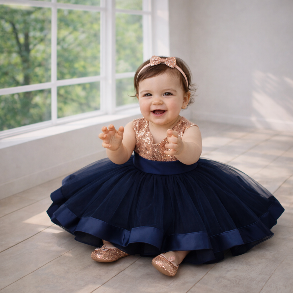 Navy Party Dress with Statement Back Bow