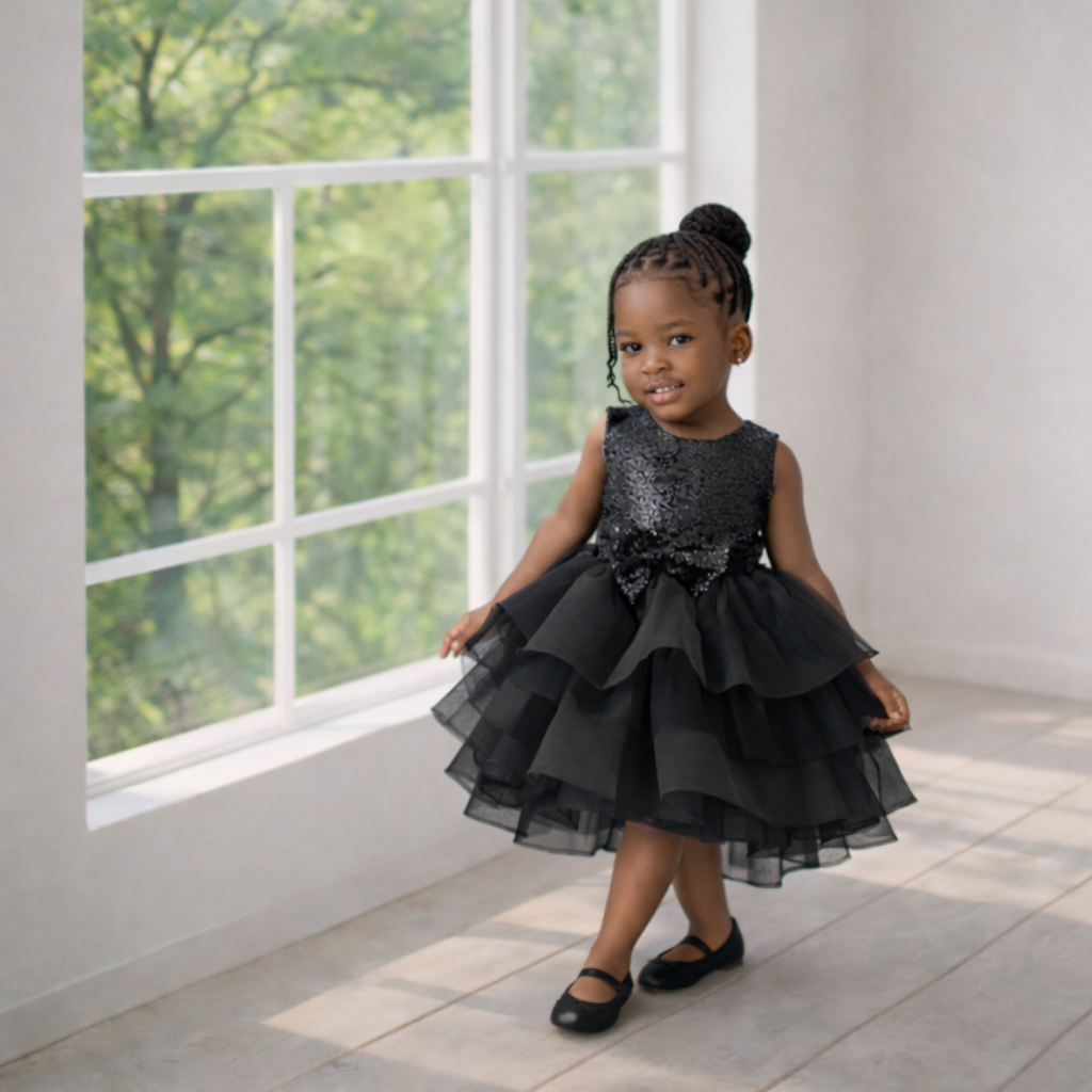 Black Couture Sequin Party Dress