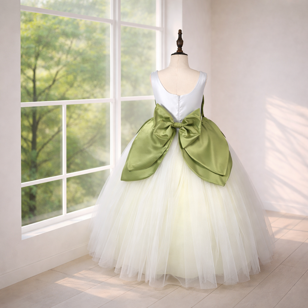 Forest Fairy Couture Tutu Dress in Soft Yellow, White, and Leaf Green
