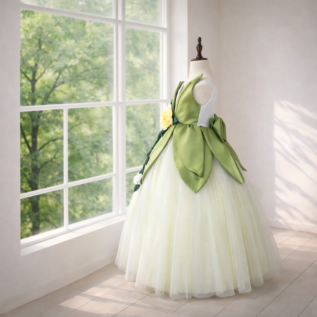 Forest Fairy Couture Tutu Dress in Soft Yellow, White, and Leaf Green