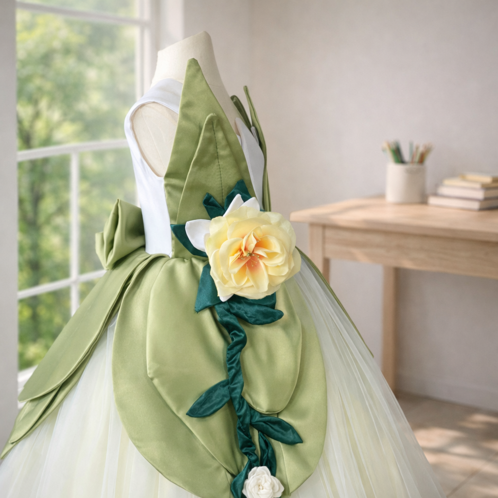 Forest Fairy Couture Tutu Dress in Soft Yellow, White, and Leaf Green