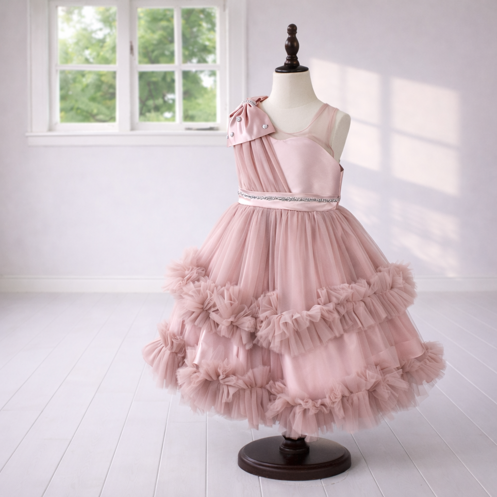 Blush Pink Couture Tulle Dress for Girls