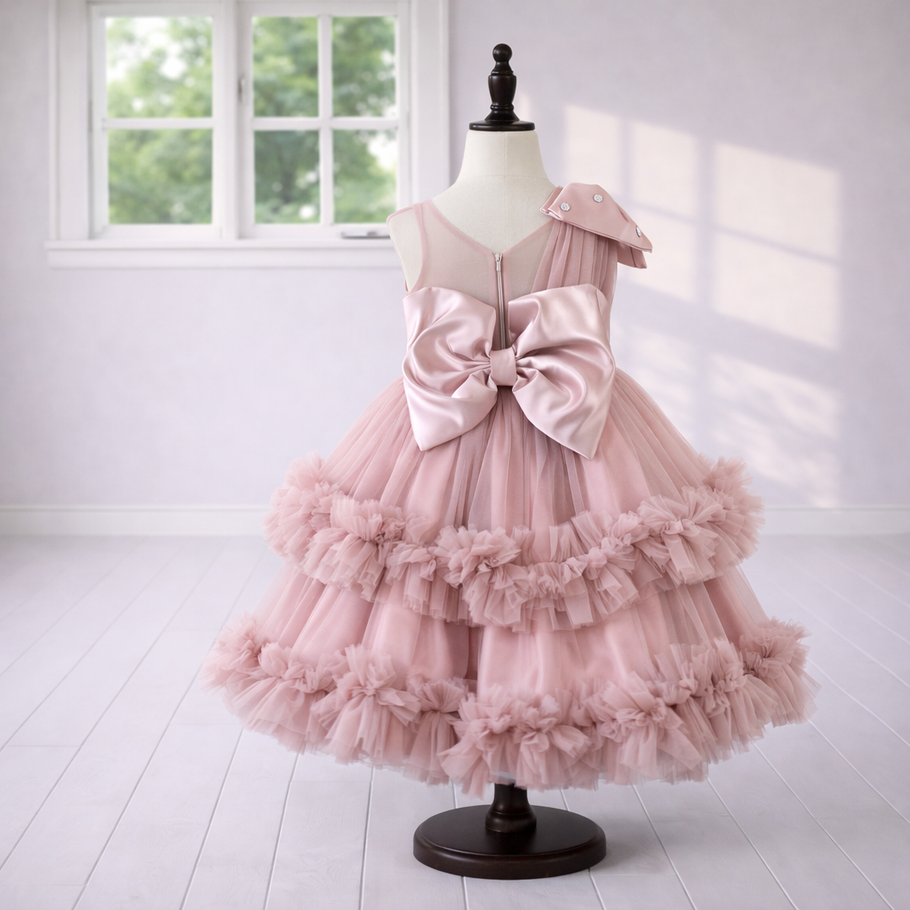 Blush Pink Couture Tulle Dress for Girls