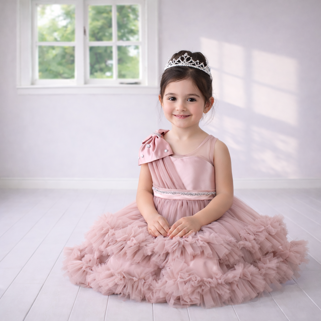 Blush Pink Couture Tulle Dress for Girls