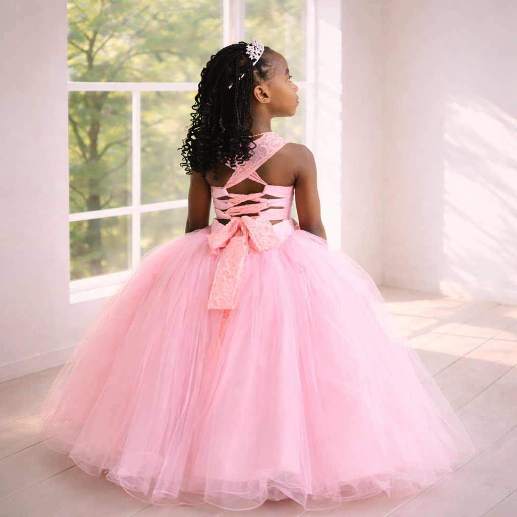 Blush Pink Extra Full Tutu Gown with Satin Bodice and Corset Back
