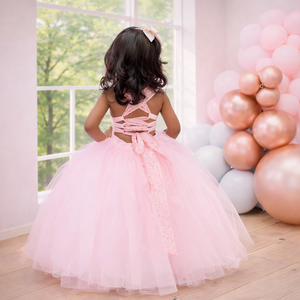 Blush Pink Extra Full Tutu Gown with Satin Bodice and Corset Back
