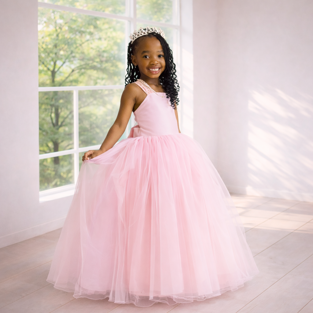 Blush Pink Extra Full Tutu Gown with Satin Bodice and Corset Back